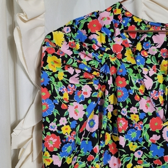 Zara Floral Puff Shoulder Mini Dress XS Dramatic Gigot Statement Sleeve Cotton - Picture 5 of 12